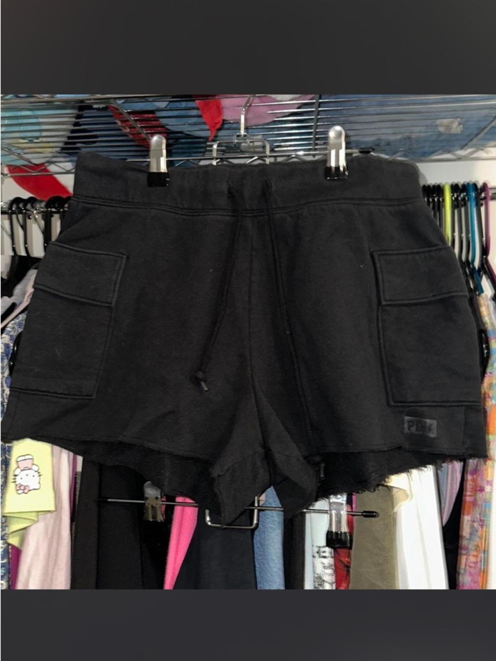 PINK Victoria's Secret Black Cargo Drawstring Shorts